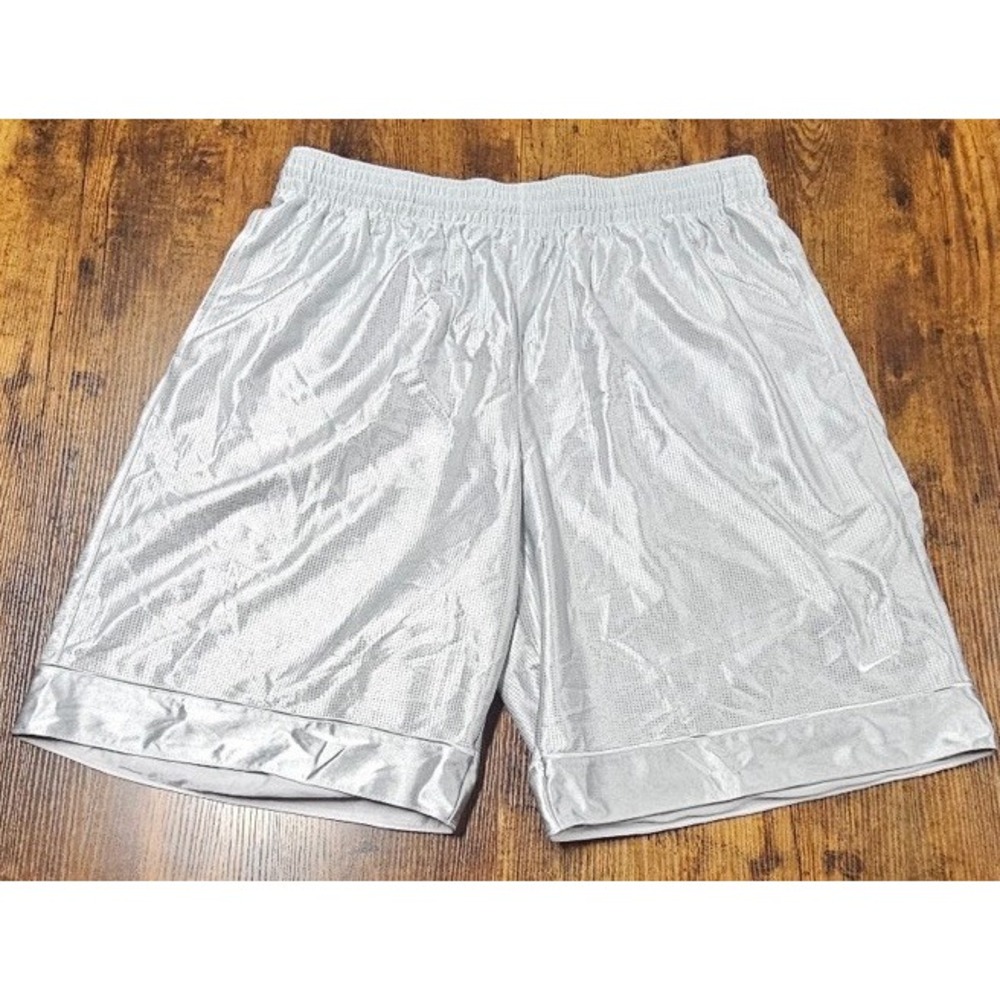 Vintage Y2K Nike Dazzle Silky Shiny Basketball Shorts Silver Grey Athletic 2XL